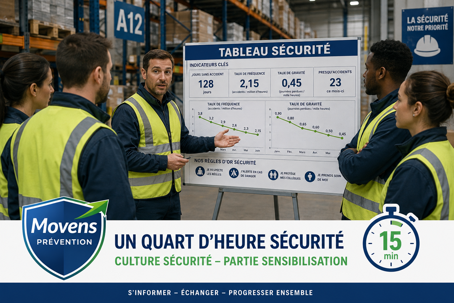Conseiller QHSE en Nouvelle-Aquitaine et Occitanie animant une réunion sécurité